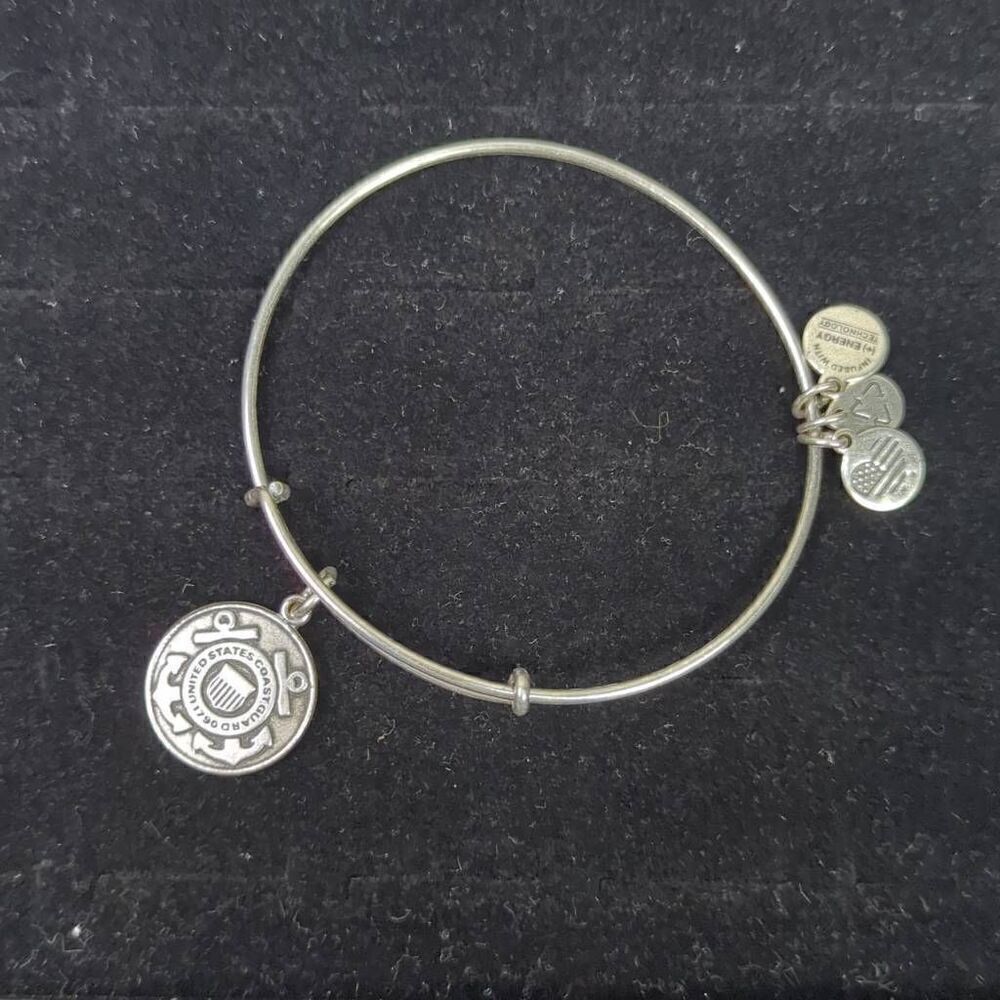 Alex and Ani US Coast Guard Charm Bangle Bracelet Rafaelian Silver Finish Adjust